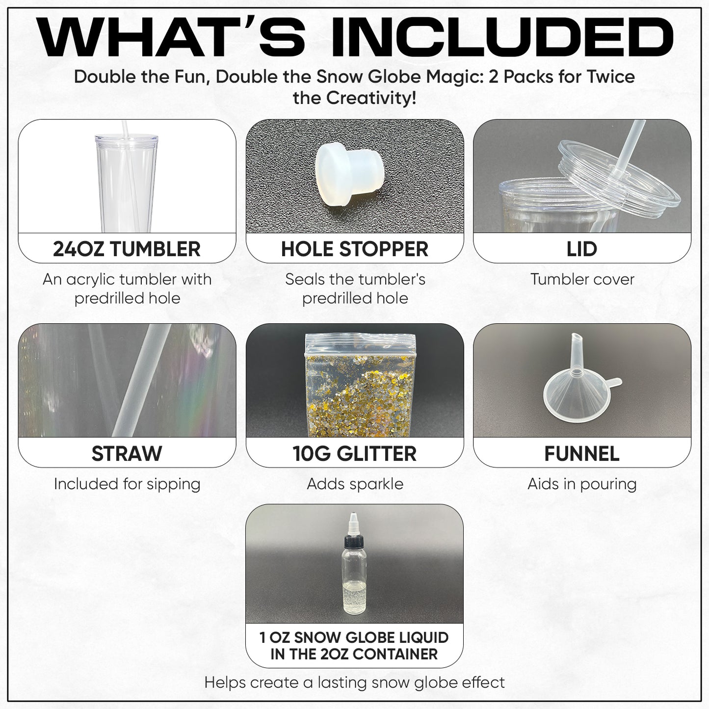 Ultimate DIY Snow Globe Kit - 24oz Tumbler, Glitter, Liquid, and More!