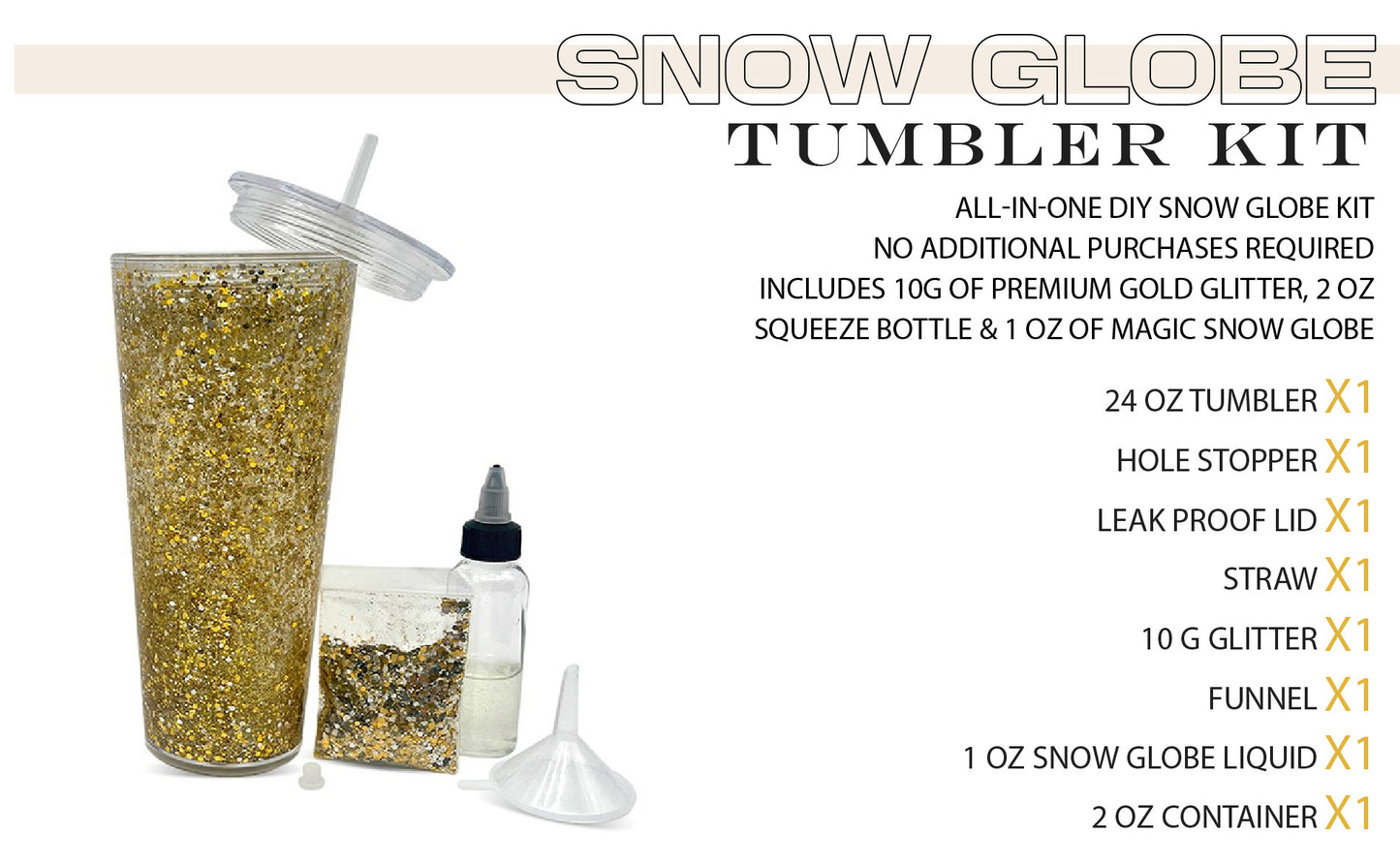 Ultimate DIY Snow Globe Kit - 24oz Tumbler, Glitter, Liquid, and More!